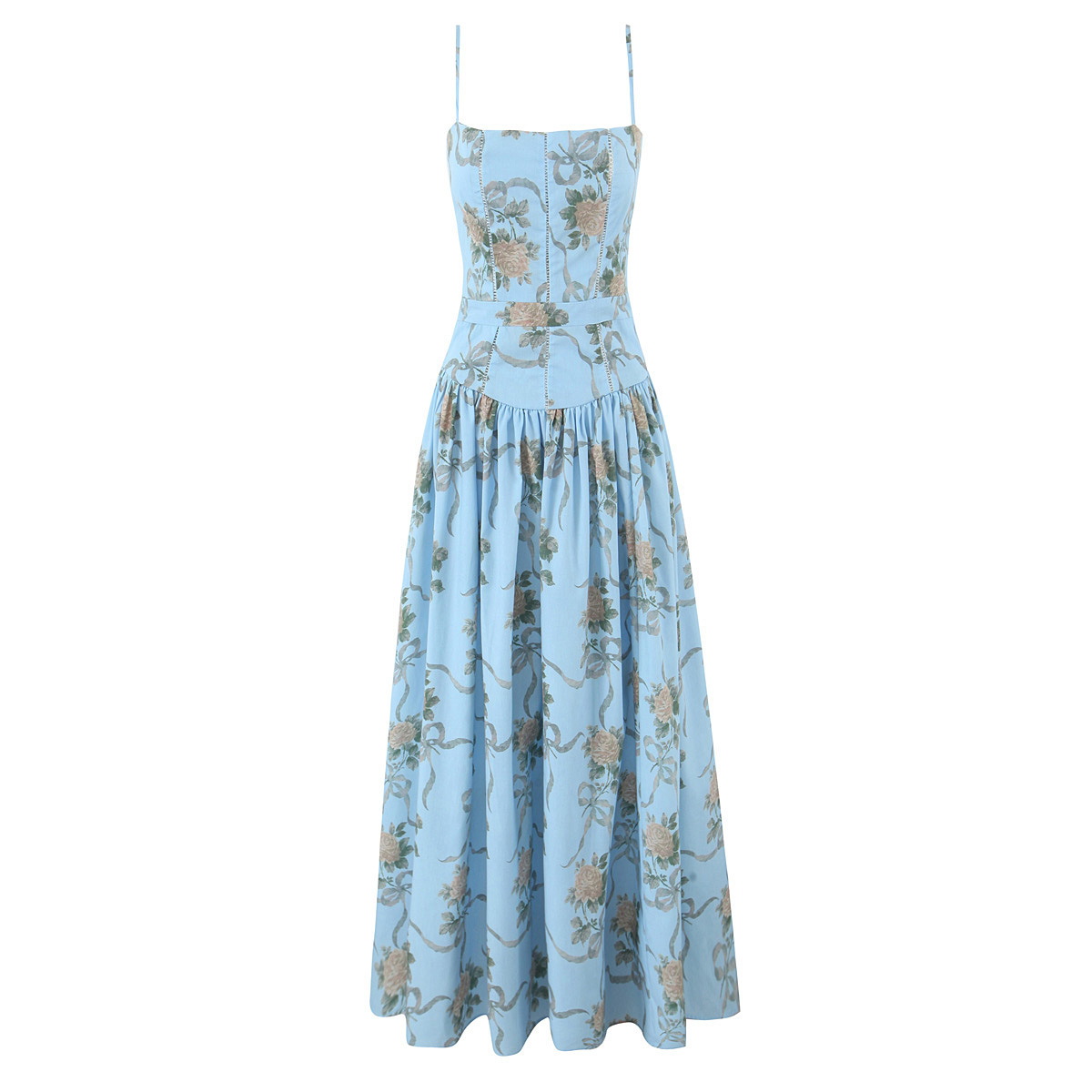 House style, wholesale export, French fresh and gentle vacation style floral maxi dress with waist-cinching suspenders - Image 11