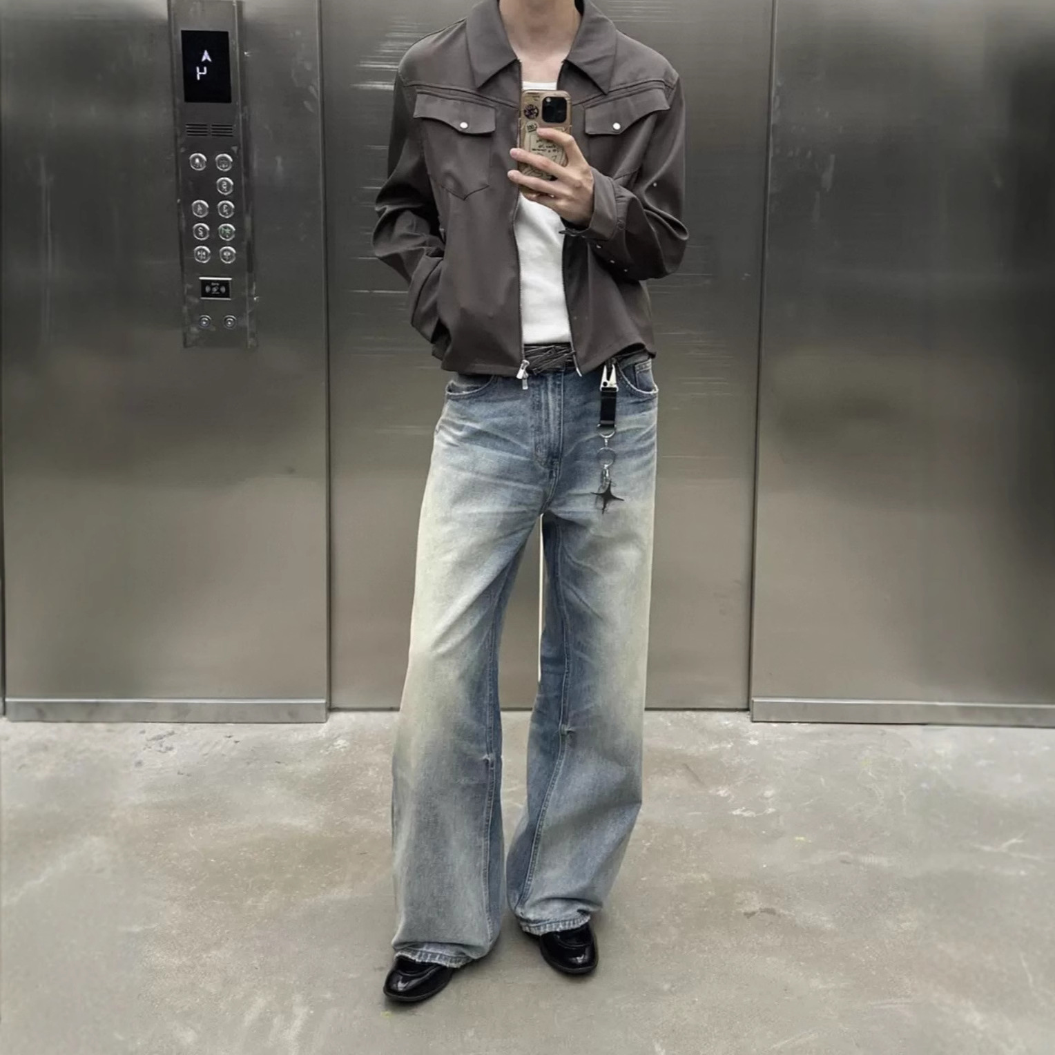Jimo self-owned TBR Niu Wang series 05 A-line version washed blue straight loose cleanfit jeans - Image 2