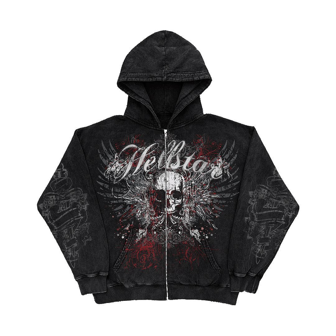 American Y2K motorcycle style 2022 winter letter skull print zipper hoodie long-sleeved sweater - Image 6