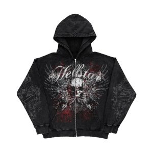 Y2K Gothic autumn and winter American style new skull print zipper hoodie long-sleeved sweater 2022