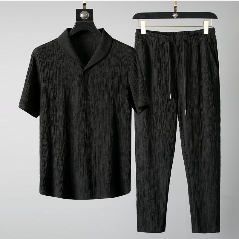 Suit Men's 2023 New Summer Thin Casual Sports Suit Men's Fashionable Short-Sleeved Trousers Trendy Light Luxury - Image 8