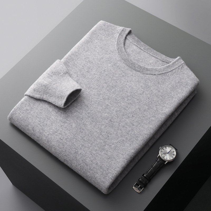 Autumn and winter new first-line ready-to-wear 100 full wool sweater men's round neck long-sleeved pullover sweater solid color knitted bottom - Image 11