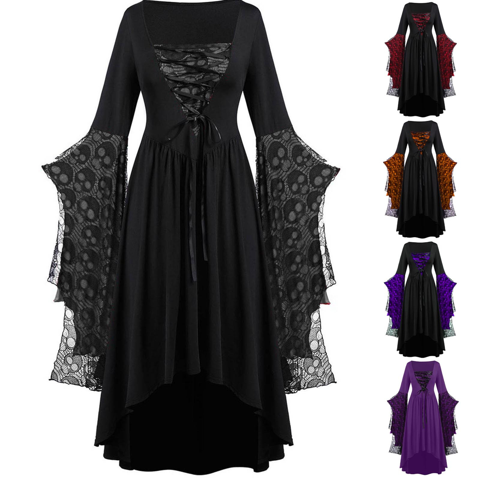 2023 Cross-border Foreign Trade Amazon Halloween European and American Costumes Skull Lace Strap Dress Hot Style Added Colors - Image 2