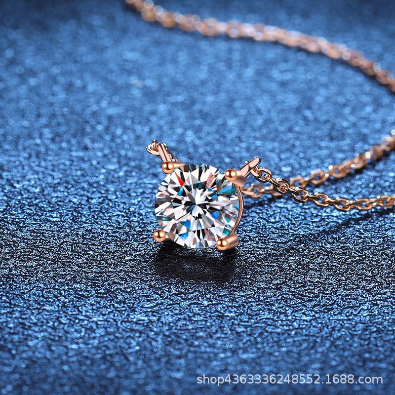 Cross-border 5-carat moissanite S925 sterling silver necklace, moissanite pendant, women's light luxury four-prong necklace, wholesale. - Image 9