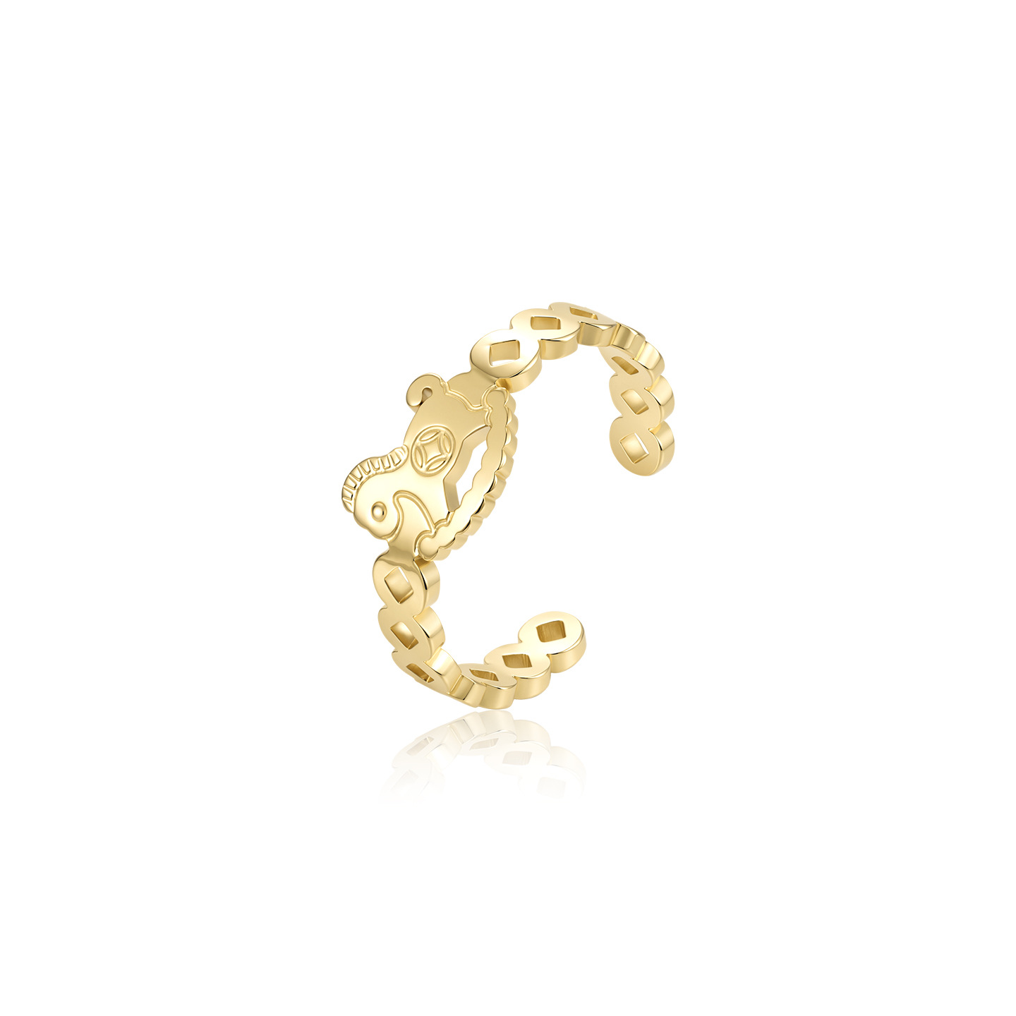Xuping 24k stainless steel hollowed-out horse open ring, new Chinese zodiac style, imitation gold jewelry wholesale for women. - Image 3