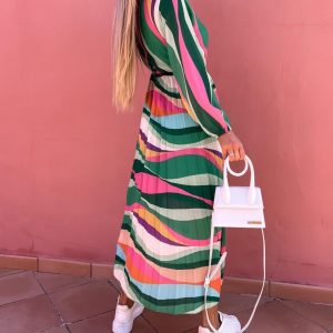2022 European and American summer women's Amazon new holiday style long-sleeved printed long dress