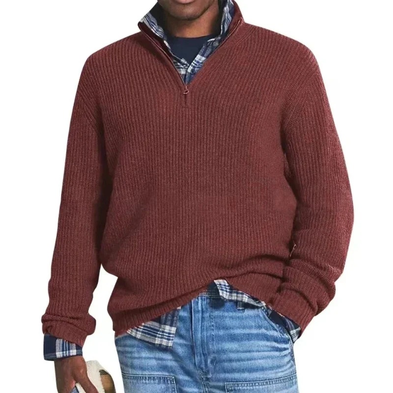 Amazon Independent Station 2023 Autumn and Winter New European and American Foreign Trade Men's Business Casual Loose Zipper Stand Collar Sweater - Image 6