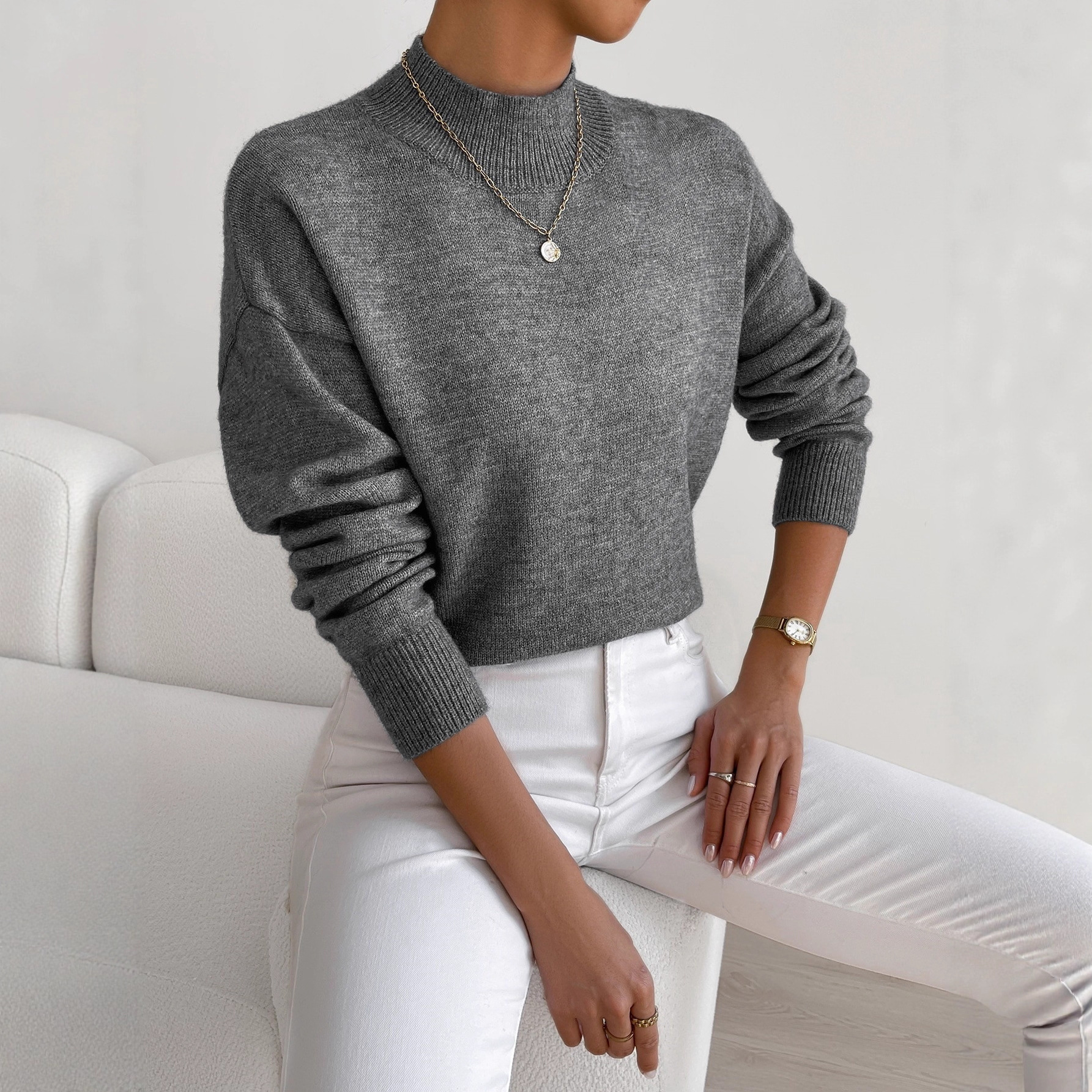 Cross-border autumn and winter turtleneck pullover long-sleeved sweater Amazon foreign trade women's fashion solid color loose knitted top - Image 17