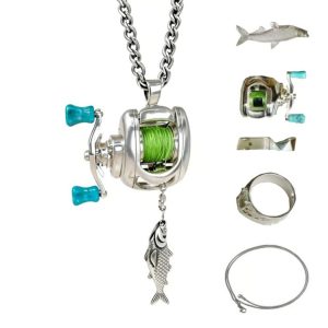 Cross-border whimsical and unique mini lure fishing reel jewelry set necklace