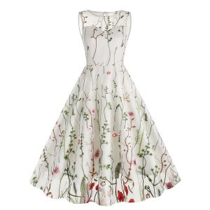 Embroidered Sleeveless Round-Neck Dress