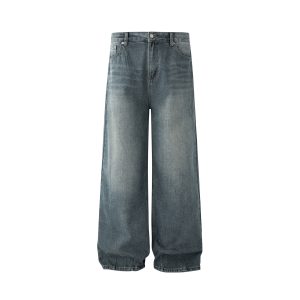 MR washed wide-leg jeans men's Korean commuting style wear autumn cleanfit straight trousers