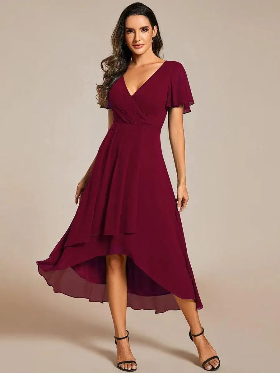 2025 Hot Selling New European and American Cross-border Summer Solid Color V-neck Ruffle Sleeve Chiffon Elegant Party Dress - Image 11
