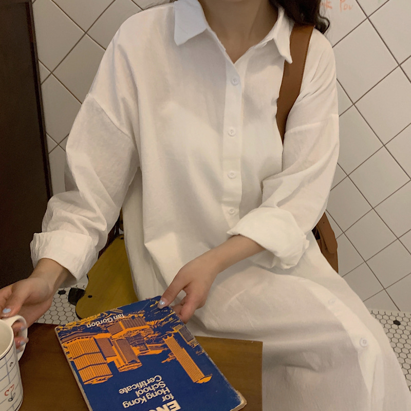 2025 Korean chic, relaxed style, simple basic comfortable long over-the-knee shirt, trench coat, jacket, shirt. - Image 9
