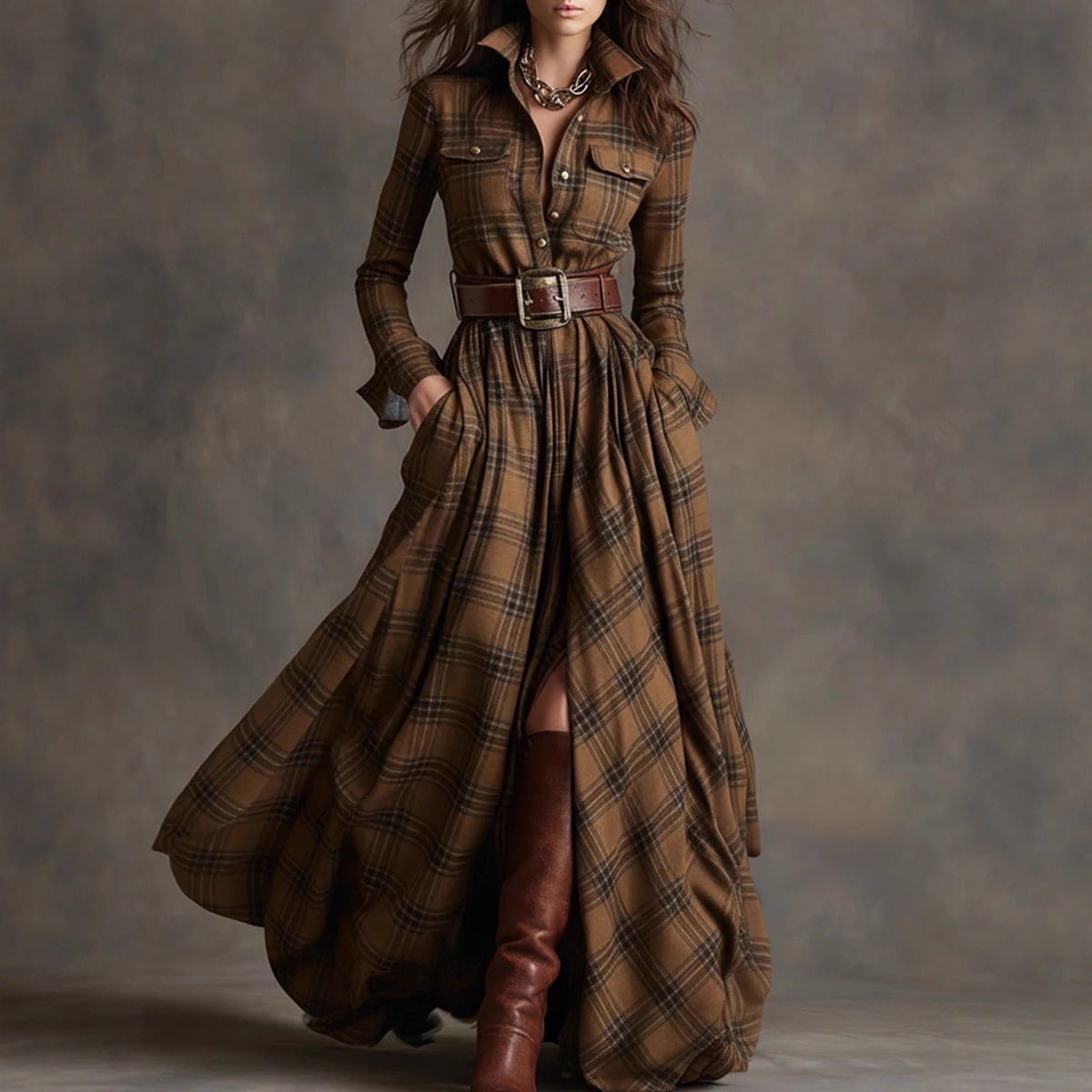2025 European and American cross-border women's clothing, French retro plaid dress, new style from Amazon independent website. - Image 4