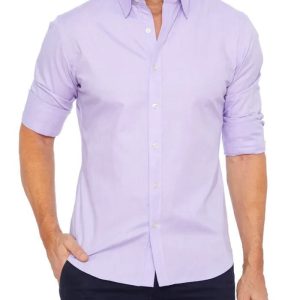 Amazon cross-border popular men's zipper shirt with hidden zipper fake buttons Oxford stretch cotton zipper lining