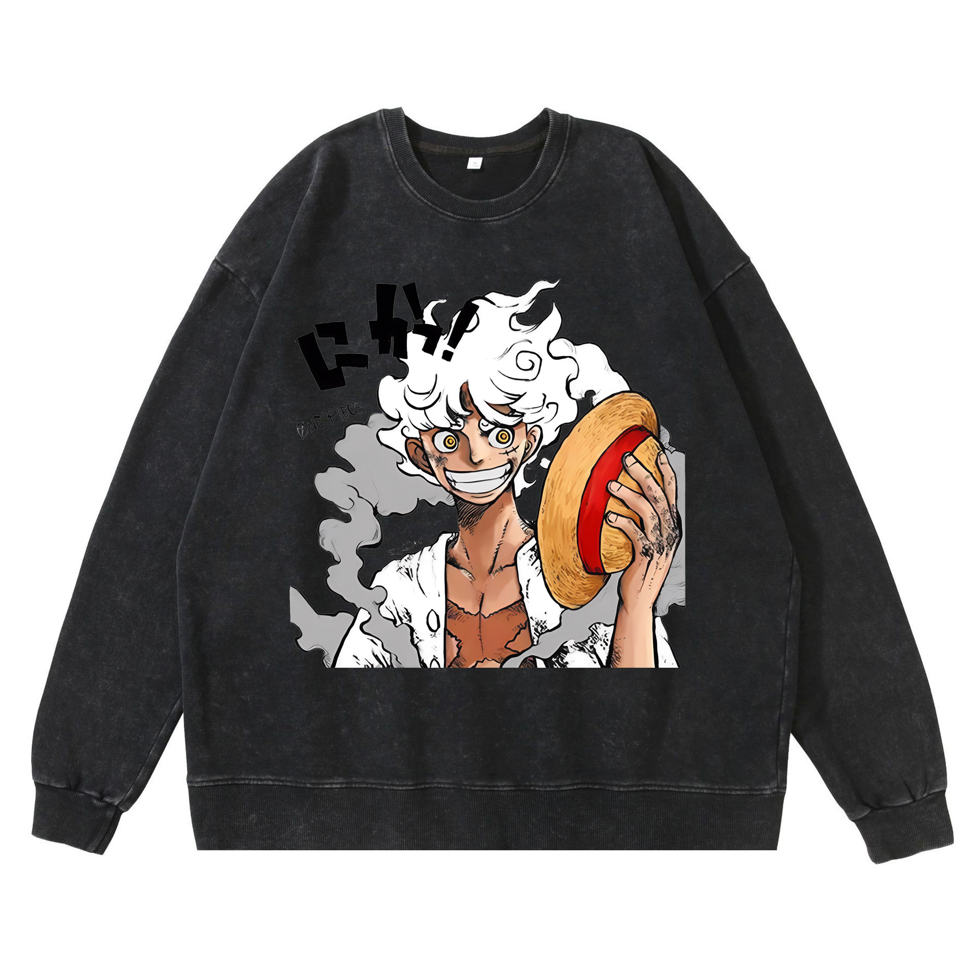 360g heavy washed retro sweatshirt street hip-hop anime American style pirate Luffy Zoro cotton autumn sweatshirt - Image 8