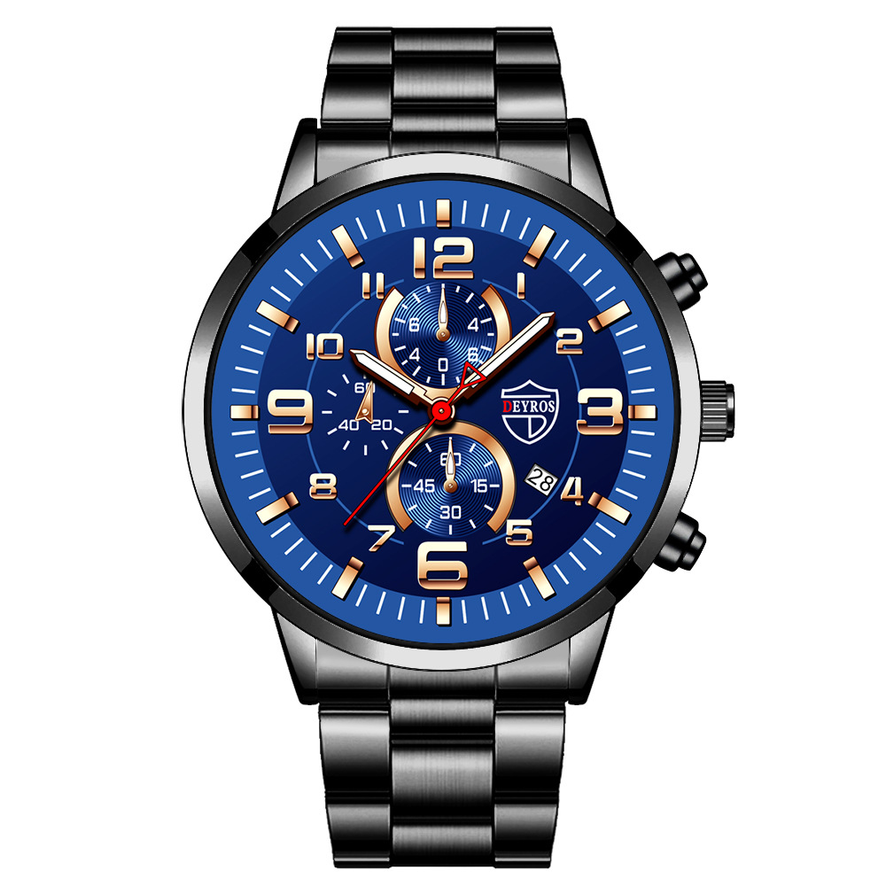 DEYROS Gold Watch Big Dial Men's Watch Middle East Explosive Luminous Calendar Steel Band Men's Watch - Image 6