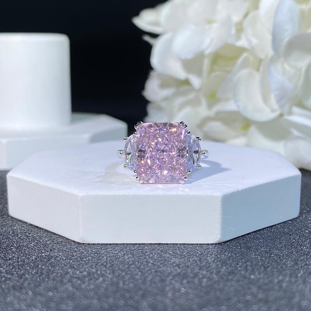 S925 Sterling Silver Ring for Women, 10x12 High Carbon Diamond Ice Flower Cut Ring, Fashionable and Versatile Colored Gemstone, European and American Cross-border Wholesale - Image 2