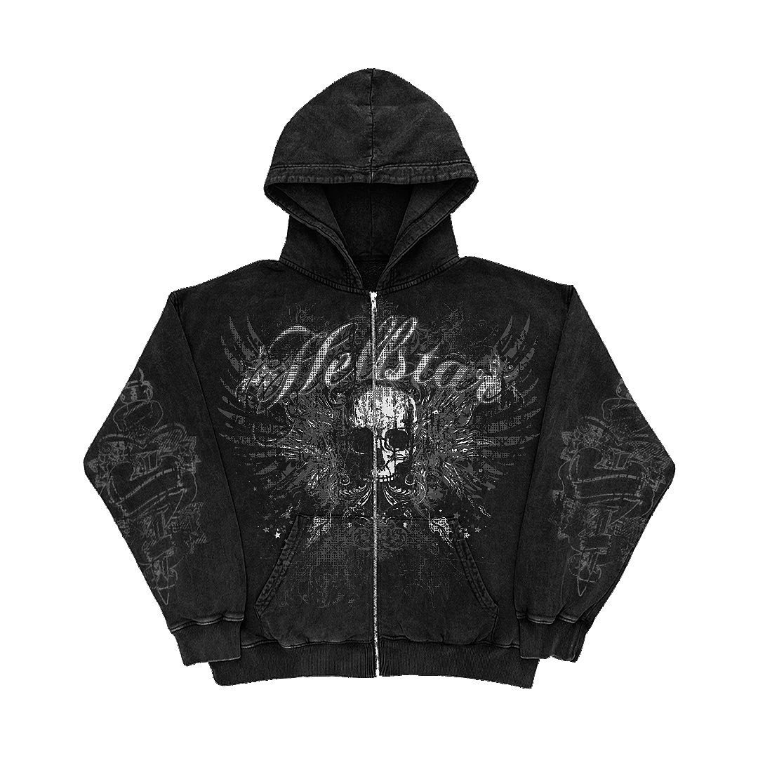 American Y2K motorcycle style 2022 winter letter skull print zipper hoodie long-sleeved sweater - Image 9