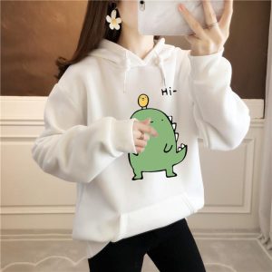 Autumn and winter plus velvet thickened sweater women's casual loose 2024 new hooded top composite printed jacket female