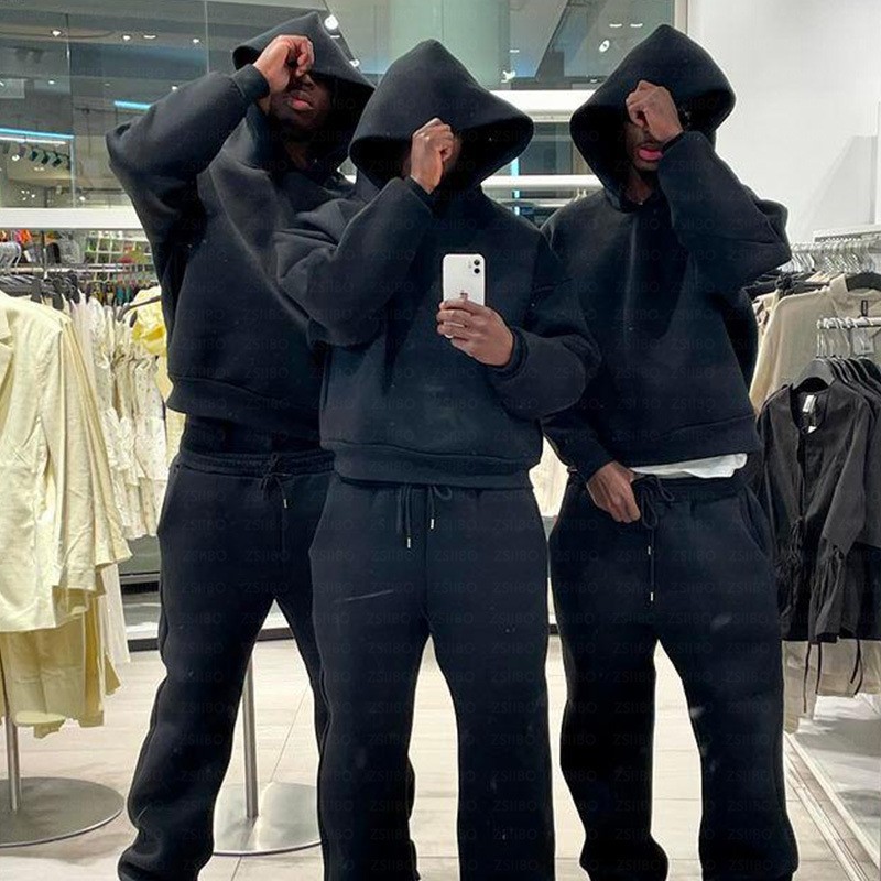2024 European and American cross-border casual simple couple fashion hoodie sweatshirt solid color loose sweatshirt sweatpants wholesale
