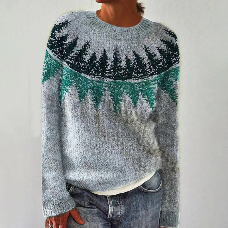 Amazon European and American new sweater women wish hot sale round neck color matching loose fashion pullover sweater - Image 17