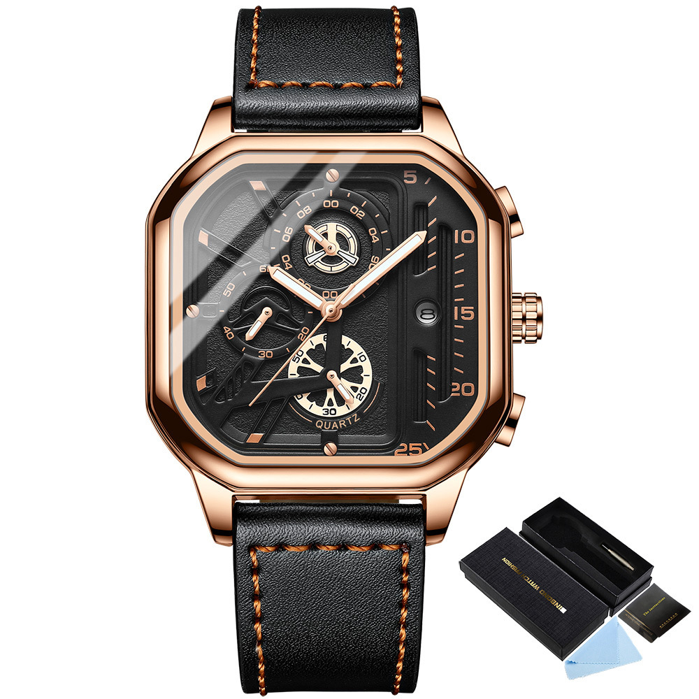 2022 New Black Warrior Square Men's Watch Authentic Student Light Luxury Non-Mechanical Quartz Watch Cross-Border Live Broadcast - Image 10
