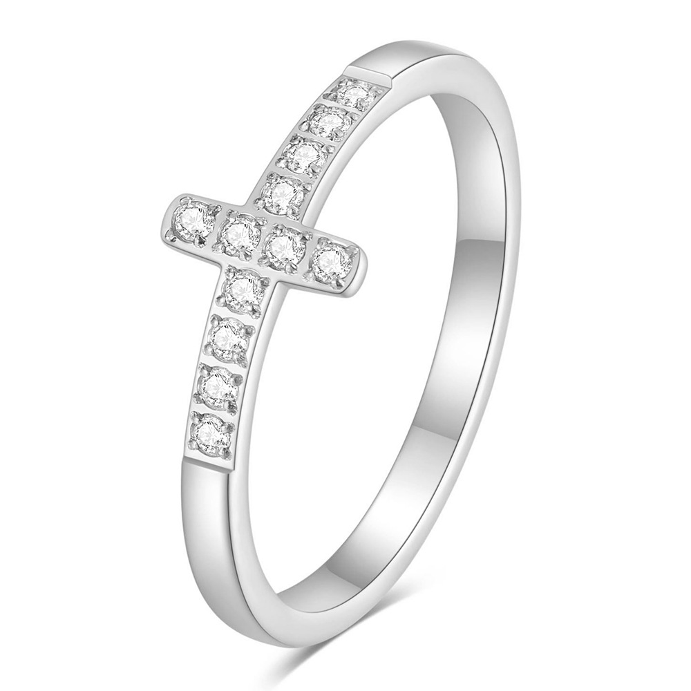 European and American cross-border minimalist and unique 7MM stainless steel titanium steel diamond-encrusted cross ring, elegant and versatile, best-selling jewelry. - Image 6