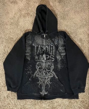 Y2K skeleton zip-up hoodie, 90s retro graphic print zip-up top, sweatshirt, sweatshirt, men's and women's. - Image 14