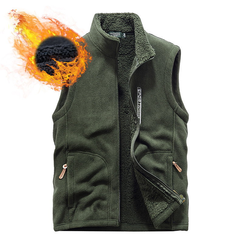 Men's autumn and winter outdoor leisure large size fleece sweater vest plus velvet thick warm waistcoat 9816A - Image 2