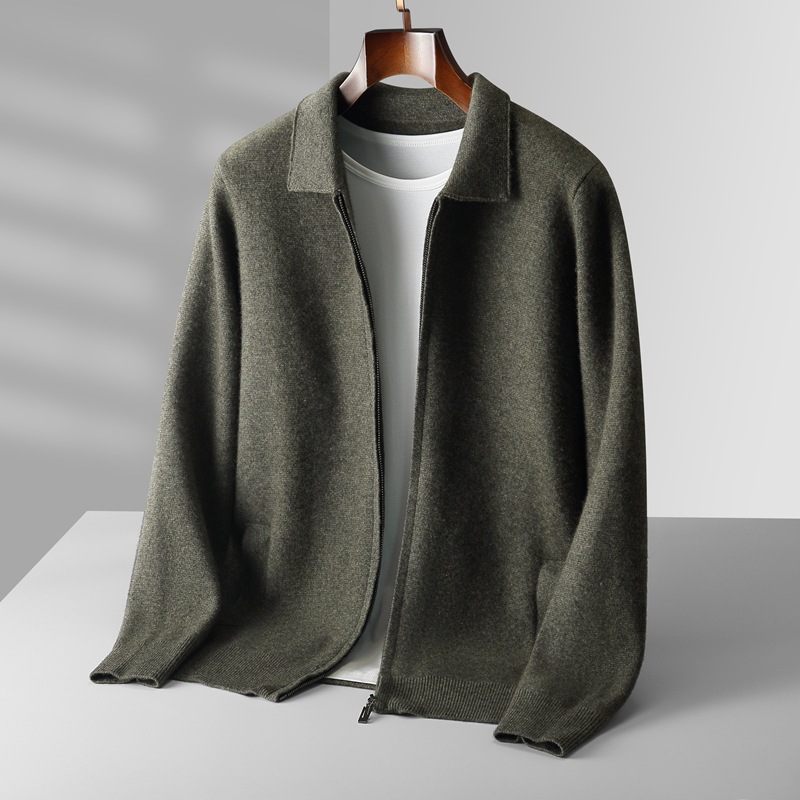 Autumn and winter new Australian wool cardigan men's loose outer wear lapel thickened large size knitted zipper cardigan wholesale - Image 3