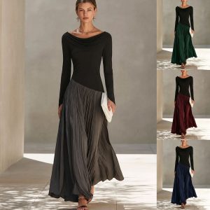 Color-Block Draped-Neck Maxi Dress