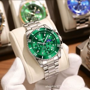 Cross-border foreign trade watch gift order real three-eyed men's green water ghost series luminous waterproof men's watch sports watch