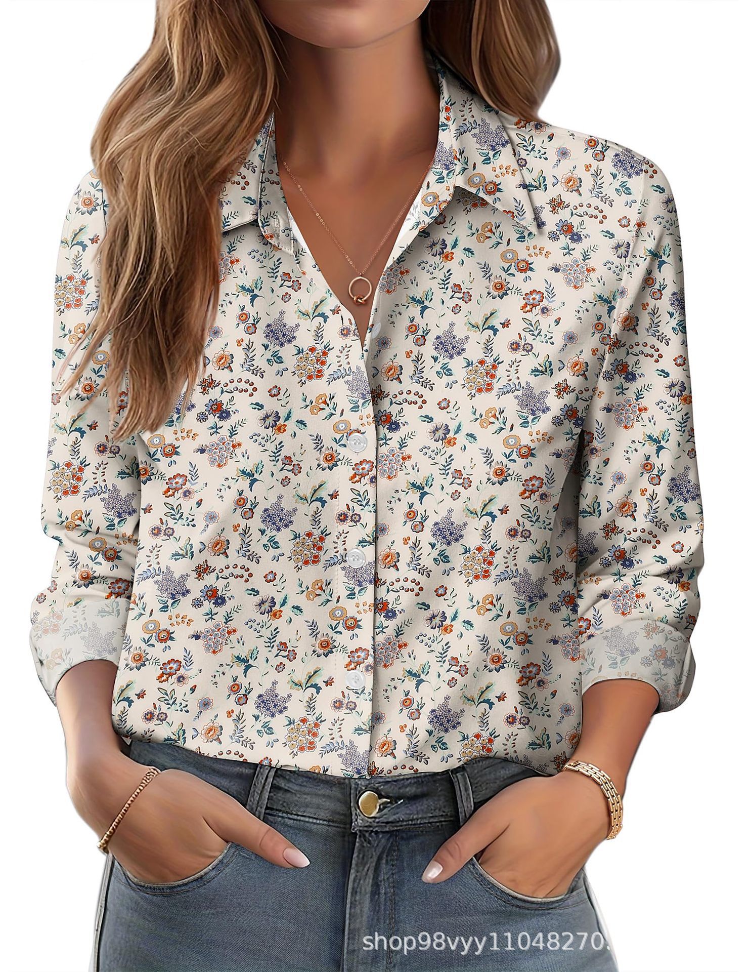 Women's 3D Printed Floral Loose-fitting Shirt, European and American Style, for Cross-border E-commerce AliExpress Independent Website - Image 18