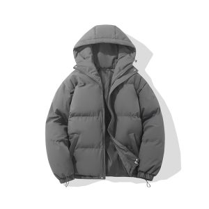 2025 new solid color hooded cotton coat for men and women winter couple Korean loose warm cotton coat casual bread cotton coat