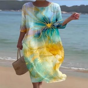 New Arrival Independent Store Amazon TK2025 New Cross-Border Floral Art Print Casual Vacation Dress