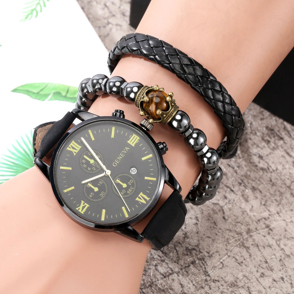 2022 new foreign trade hot selling men's set gift watch 3pcs bracelet three-piece men's watch calendar watch - Image 11