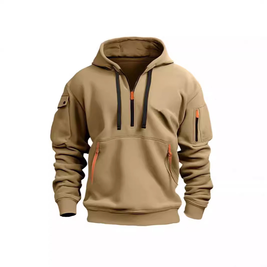2024 new cross-border autumn and winter men's sweatshirt hooded zipper multi-pocket pullover men's sports casual jacket - Image 4