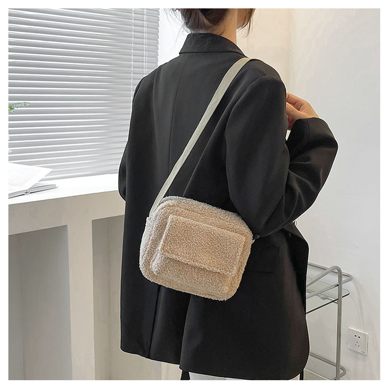 Cute solid color autumn and winter furry one-shoulder armpit small square bag new trendy fashion foreign style plush women's bag - Image 12