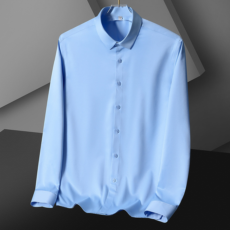 Spring and summer men's long-sleeved shirt anti-wrinkle and non-ironing professional formal wear trendy business high-end ice silk shirt black inch shirt - Image 3