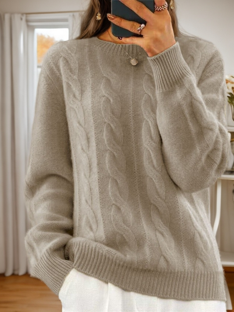Foreign trade women's clothing 2024 autumn and winter new casual round neck solid color knitted sweater top retro twist pullover sweater for women - Image 8