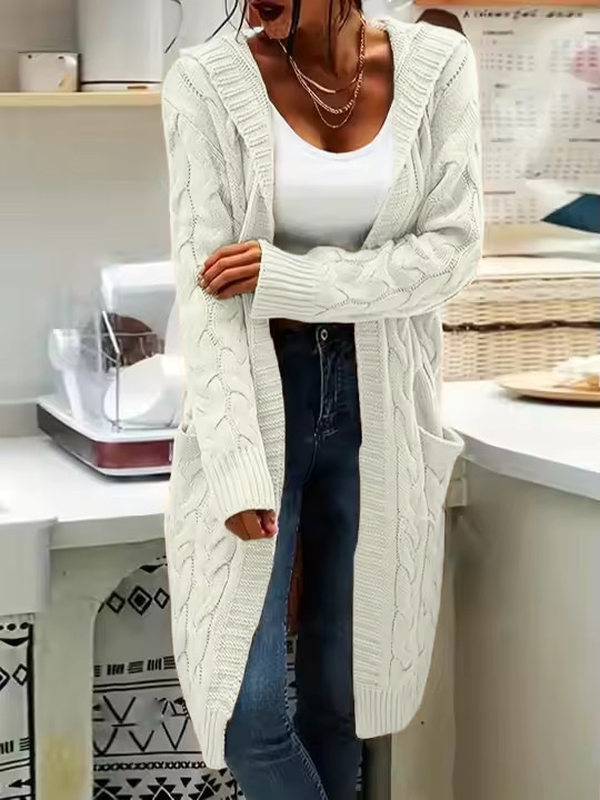 New cross-border e-commerce product, European and American foreign trade, Amazon, solid color loose knitted cardigan, chunky cable knit mid-length sweater coat for women. - Image 15