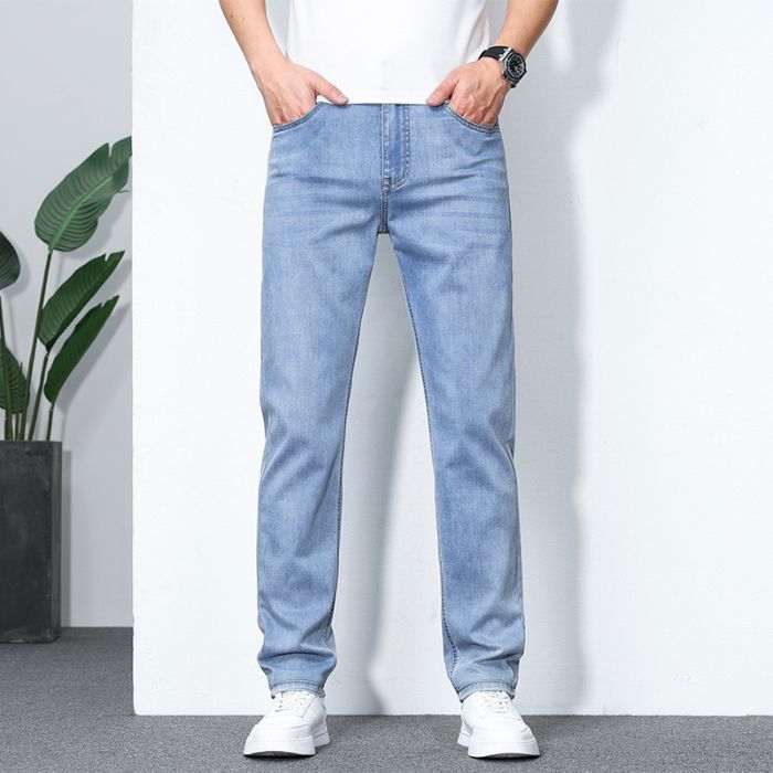 2025 new high-end stretch summer thin jeans men's loose straight ice silk casual large size long pants - Image 9