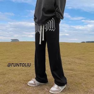 American style letter print pants men's design niche versatile straight loose sports pants trendy wide-leg casual pants