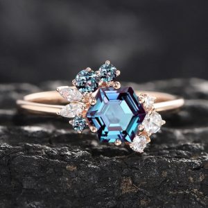 Alexandrite Cluster Engagement Ring