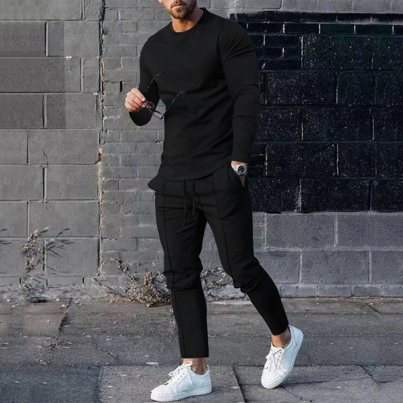 European goods foreign trade men's clothing suit spring and autumn style two-piece suit round neck long-sleeved T-shirt trousers suit men's autumn casual wear - Image 6
