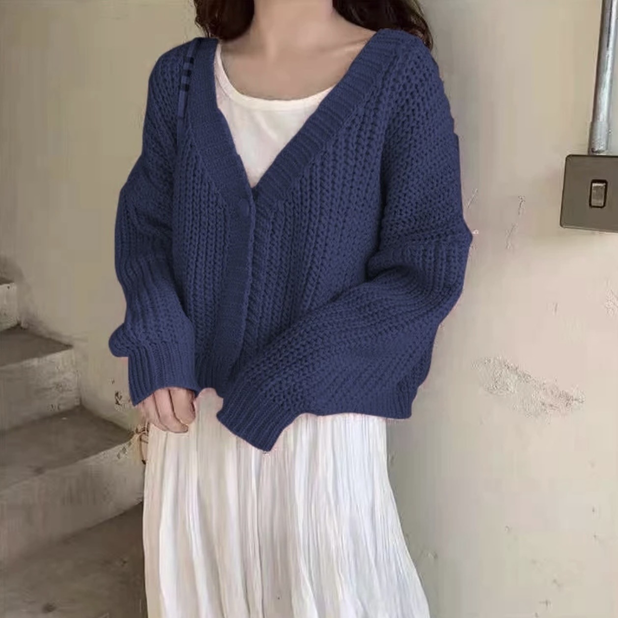 2026 New Sweet and Cute School Style Girls' Top, Loose Fit, Short Sleeve, Single Button Knit Cardigan - Image 25