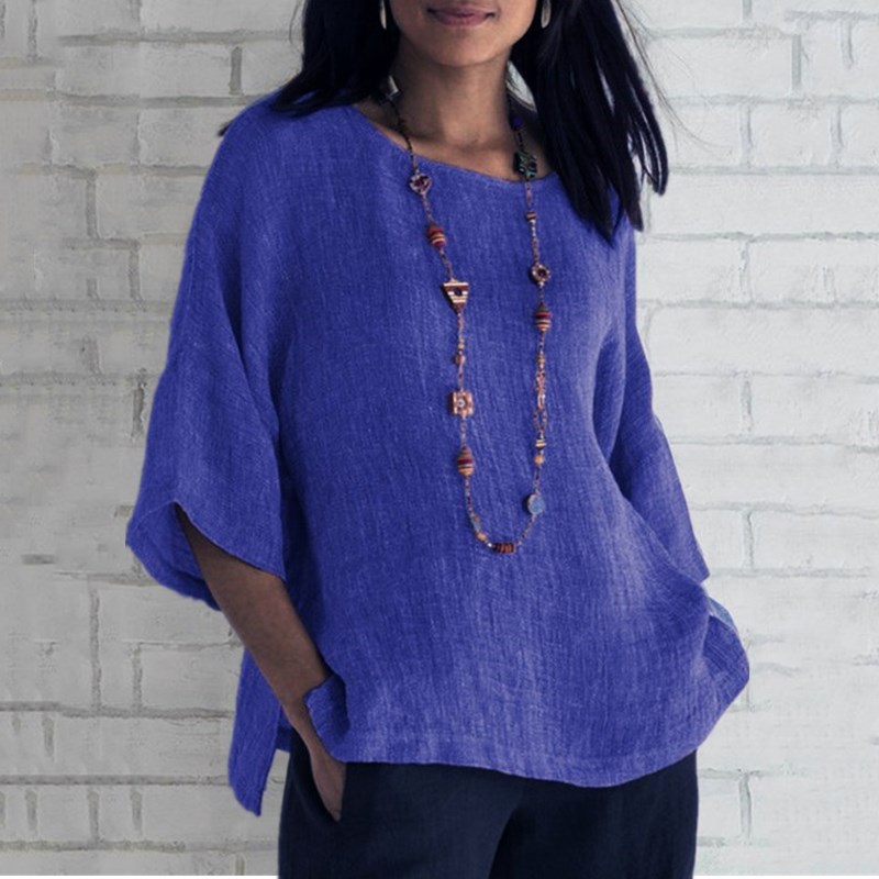 2026 Wish, EABI, Amazon New Arrival Women's Three-Quarter Sleeve Round Neck Cotton Linen Shirt Top - In Stock - Image 8