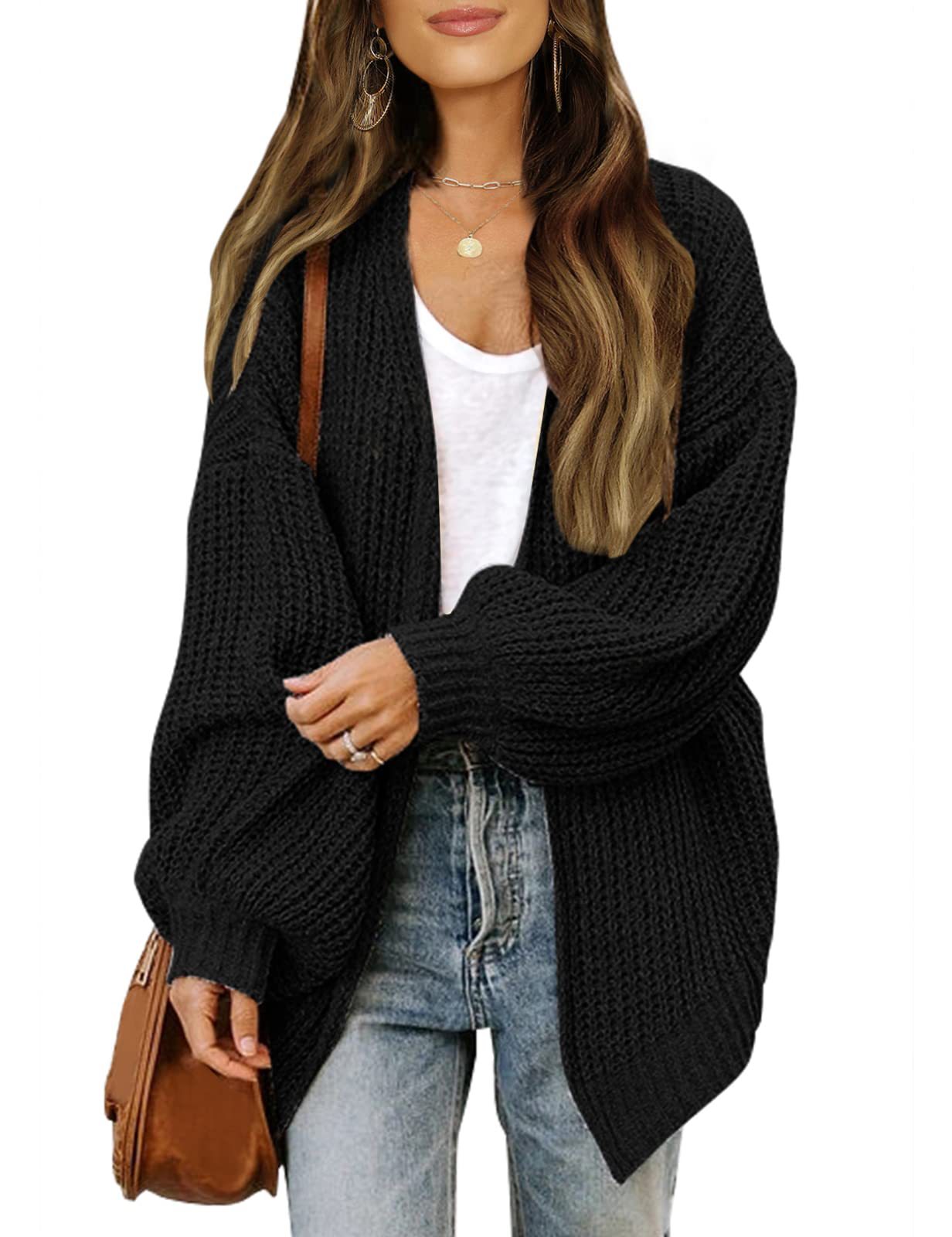 Amazon export women's lantern sleeve chunky knit cardigan 2026 autumn and winter new pocket knit sweater women's coat - Image 9