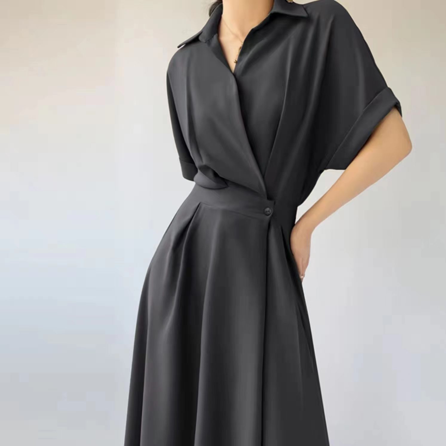 Chic and versatile self-induction French style small fragrance dress female design sense high-end long and short sleeve temperament slim mid-length skirt - Image 7